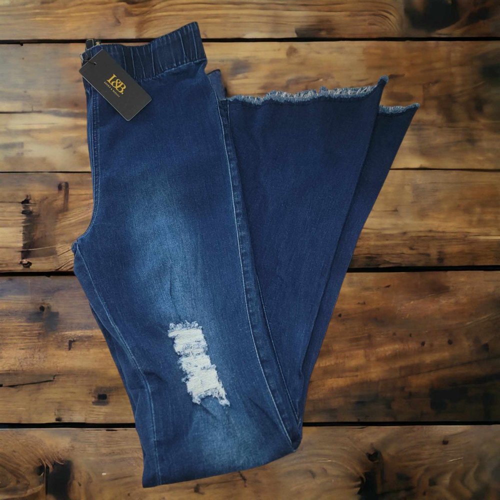 NWT Lucky and Blessed High Waist Distressed Utra Flare Jeans Medium Wash